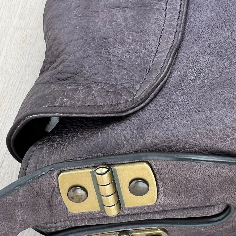 Kooba MEG Genuine Washed Leather Shoulder Bag Hinge Cutout Strap in Lavender
